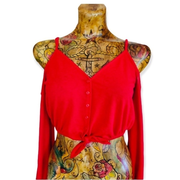 Divided H&M crop top long sleeve cold shoulder SMALL red - Picture 4 of 9